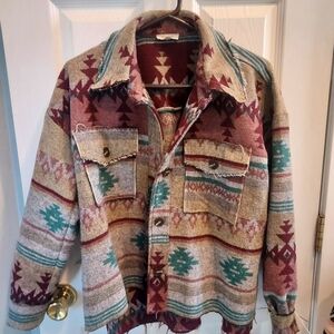 LA MIEL Geometric Button Down Shacket